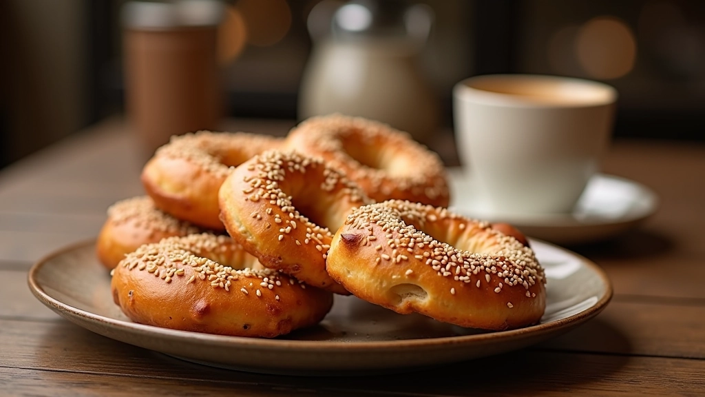 Poğaça ve simit: taze fırınlanmış Türk poğaçası ve simit, sabah kahvesi eşleştirmesi, mahalle fırını ürünleri